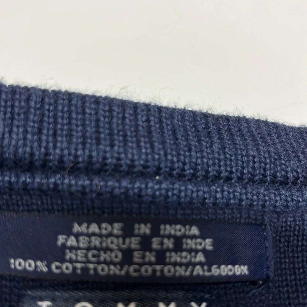 Tommy Hilfiger V Neck Sweater Mens Size XXL Navy All Cotton Ribbed Long Sleeve